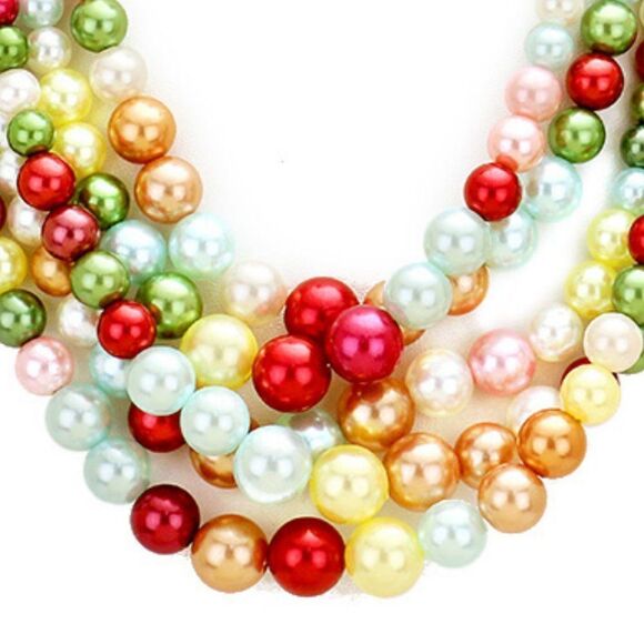 Pearl (faux) 5 Strand Multi-Colored Necklace & Earring Set by core - Picture 5 of 8